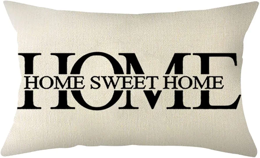 Ogiselestyle Farmhouse Pillow Covers with Home Sweet Home Quotes 12" x 20" Lumbar Pillow Covers Home Decorative Cotton Linen Cushion Case for Sofa Couch Housewarming Gifts Family Room Décor