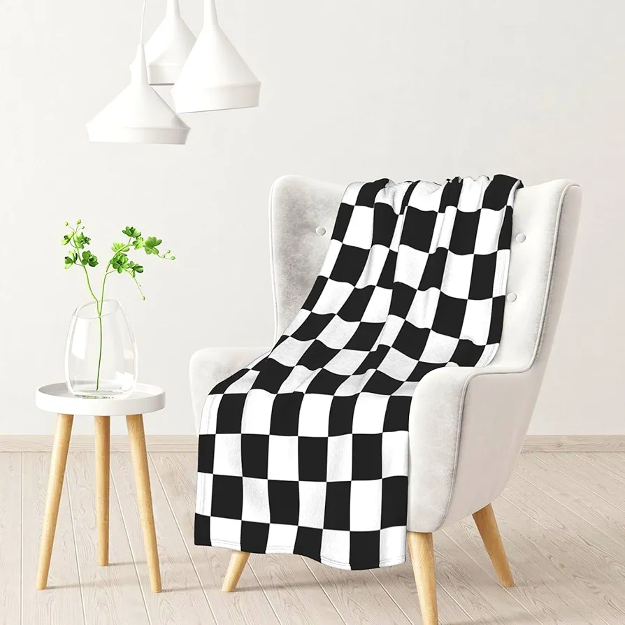 Black and White Checkered Throw Blanket Fluffy Fuzzy Throws Blanket Adult Kids Soft All-Season Warm Blanket Cozy Lightweight Flannel Blankets for Bedroom Living Rooms Sofa Home Decor