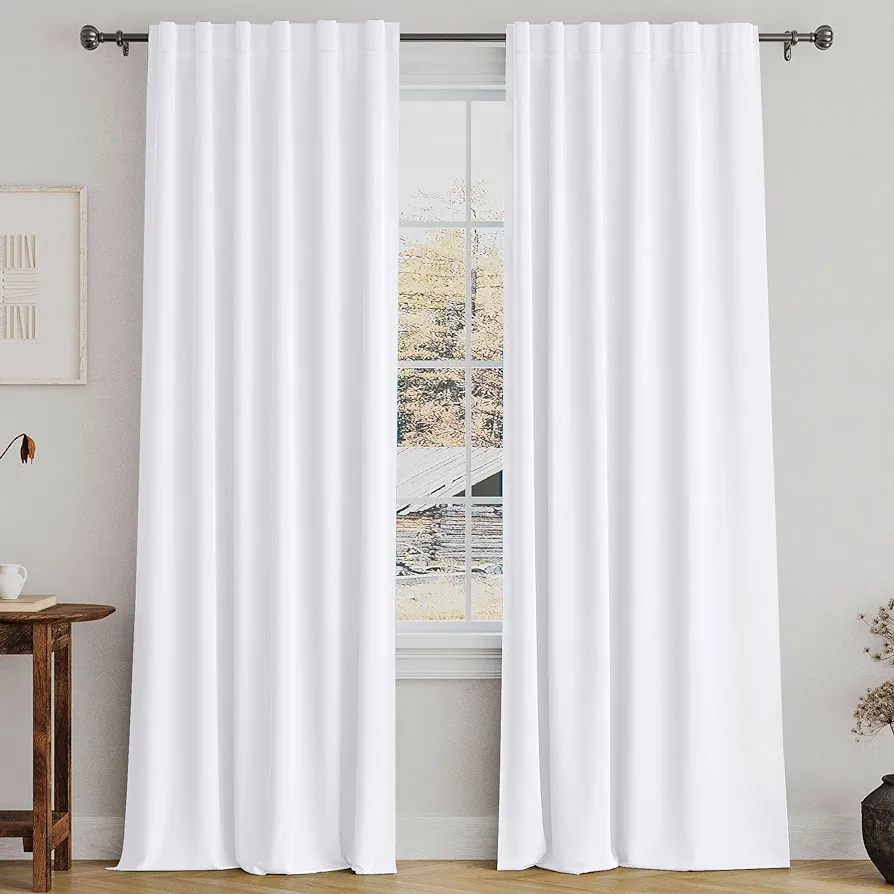 Turquoize White Curtains 84 Inch Long Room Darkening Curtains for Bedroom Thermal Insulated Back Tab Rod Pocket Black Out Curtains for Living Room, Pure White, 52" W x 84" L, 2 Panels