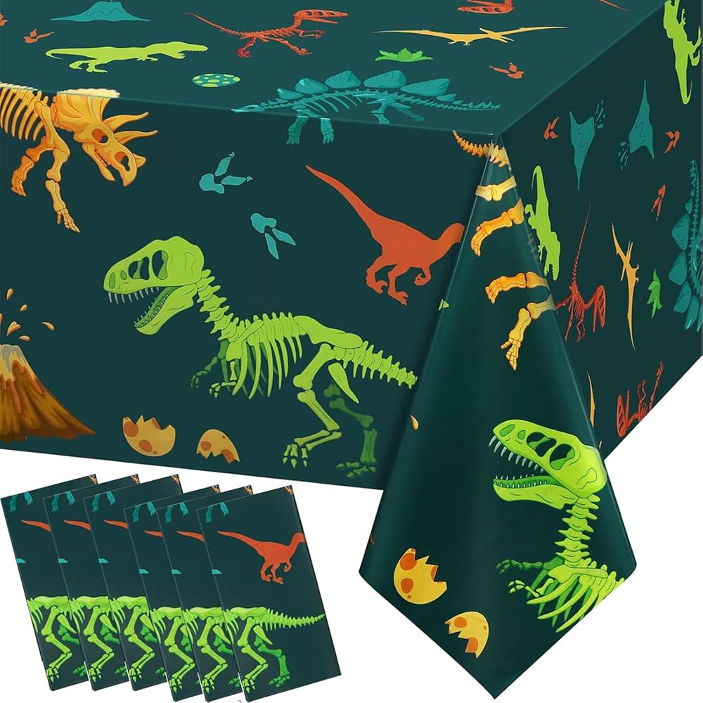 Tudomro 6 Pieces Dinosaur Plastic Party Tablecloth Dinosaur Birthday Table Cover Decorations Disposable Dinosaur Table Cover for Kids Boy Birthday Classroom Party Supplies, 54 x 108 Inch