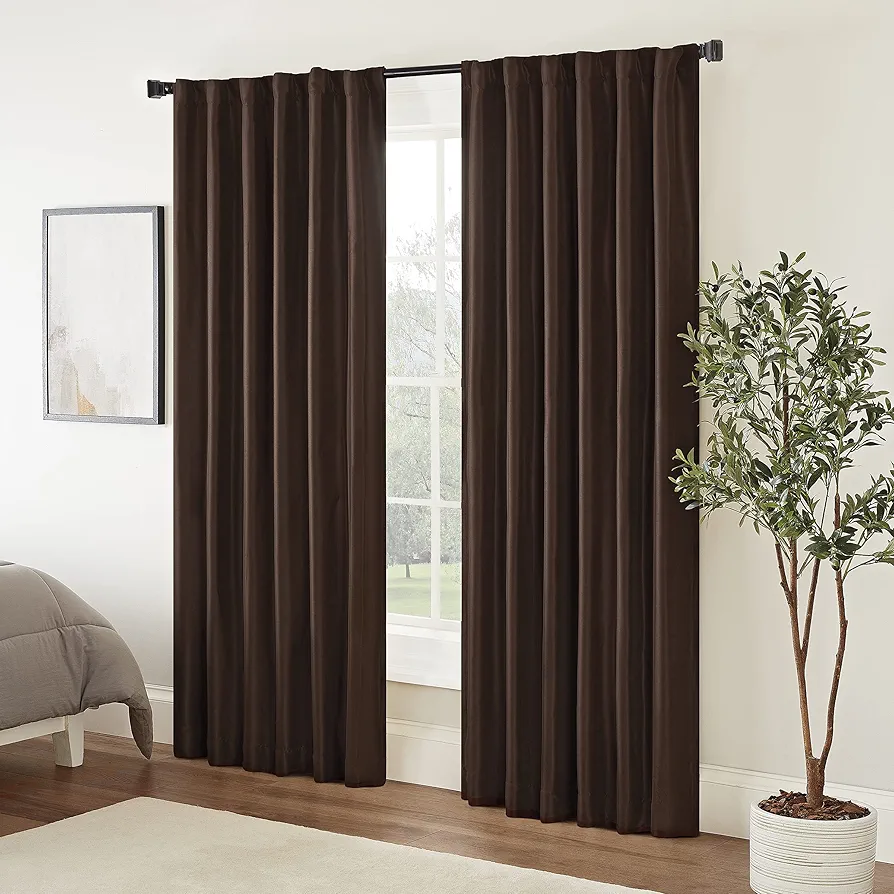 Eclipse Fresno Modern Blackout Thermal Rod Pocket Window Curtain for Bedroom (1 Panel), 52" x 84", Espresso