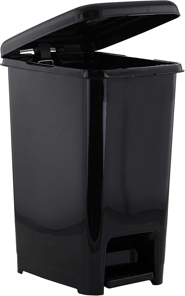 Superio Slim Trash Can with Foot Pedal – 4 Gallon Plastic Step-On Trash Can with Lid, Garbage Can, Small Trash Can for Bathroom, Kitchen, Office, Bedroom, Dorm Room – Black