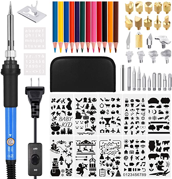 56 PCS Wood Burning Kit, Pyrography Pen Soldering Iron Wood Tool and DIY Creative Tools Wood Burner Soldering Pen for Embossing/Carving/Soldering & Pyrography