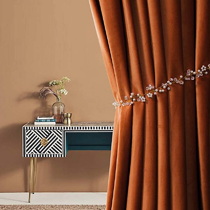 TIYANA 2 Caramel Color Velvet Curtains and 2 tiebacks- Each Panel Grommet Top 52 by 96 inch Long