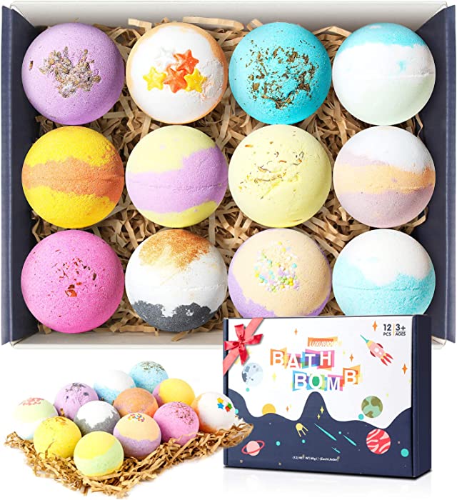 Bath Bombs Gift Set, 12 Pcs Bath Bombs for Women Men with Scented Essential Oils, Handmade Natural Bath Bombs for Kids, Moisturizing and Relaxation Gift for Birthday Christmas Valentines