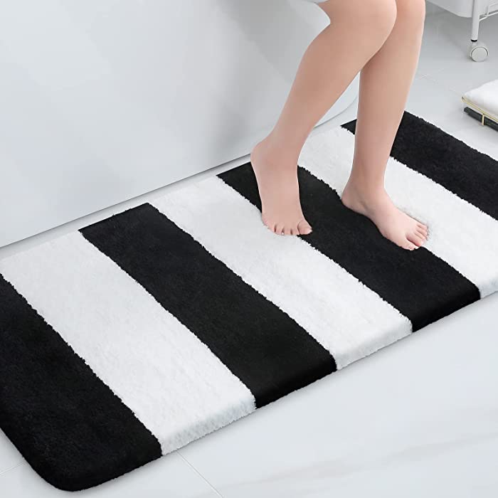 Smiry Microfiber Bathroom Rugs, Shaggy Soft and Absorbent Bath Rug, Non-Slip, Thick Plush Bathroom Mat, Machine Washable Dry Bath Mats for Bathroom, 24" x 47", Black