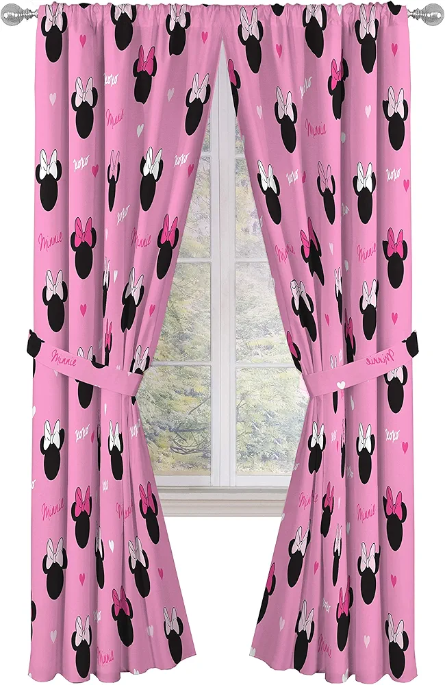 Jay Franco Disney Minnie Mouse Hearts N Love 84" inch Drapes - Beautiful Room Décor & Easy Set Up, Bedding - Curtains Include 2 Tiebacks, 4 Piece Set (Official Disney Product)