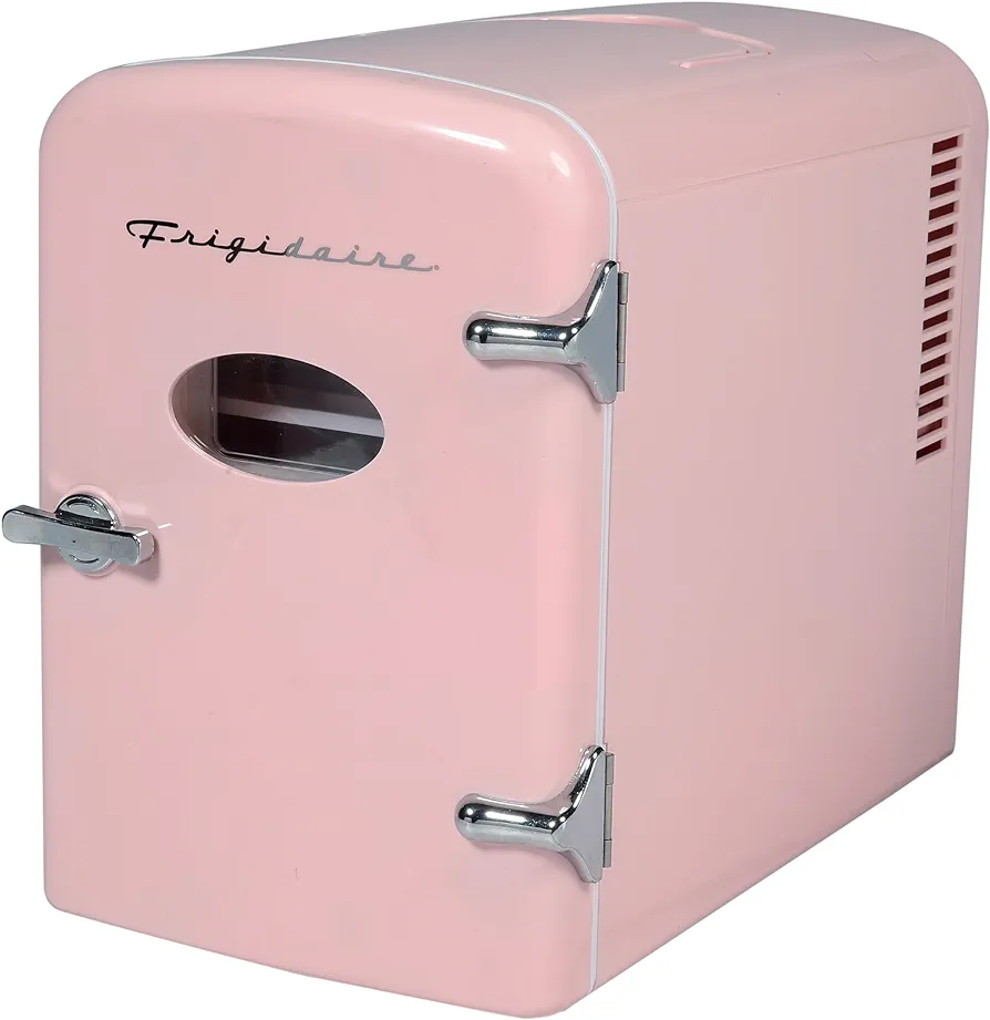 Frigidaire EFMIS175 Retro 9-Can Mini Personal Fridge Portable Cooler for Car, Office, Bedroom, Dorm Room, or Cabin, 11.8"D x 7.1"W x 10.1"H, Pink