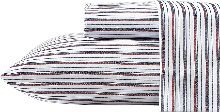 Nautica - Twin XL Sheet Set, Deep Pocket Fitted Sheet and Pillowcase Set, Casual Home Decor, Dorm Room Essentials (Aevery Stripe Navy, Twin/Twin XL)