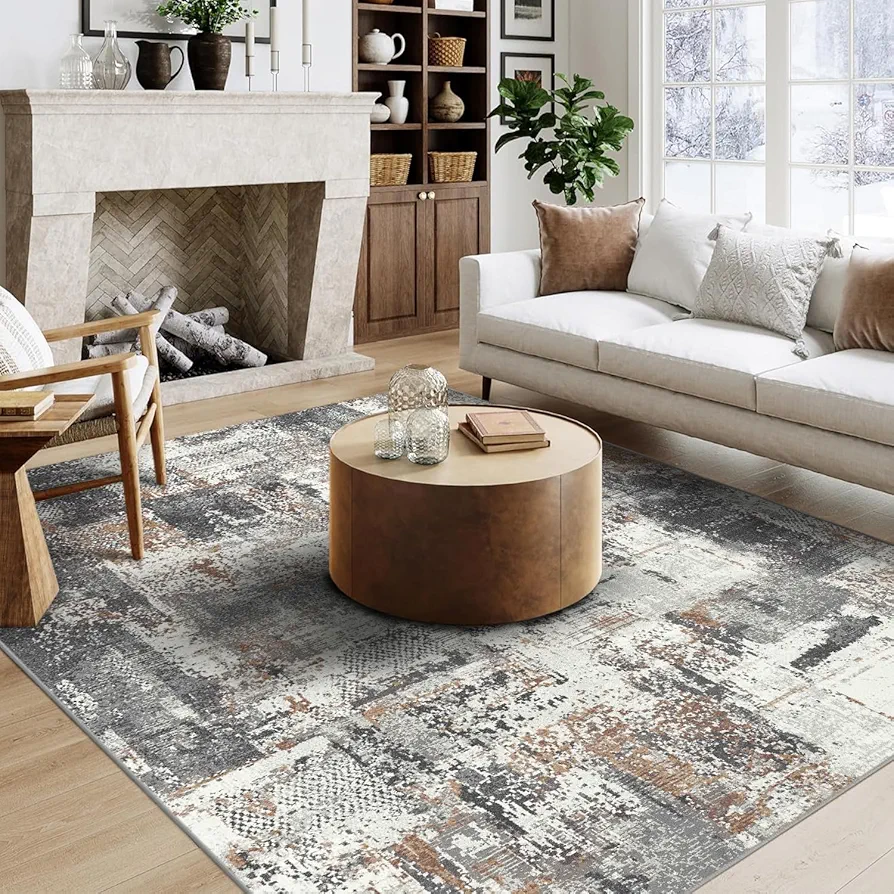 5x7 Area Rugs - Machine Washable Area Rugs 5x7 for Living Room, Soft Washable Rugs 5x7, Non-Slip Washable Area Rug, Stain Resistant Abstract Low Pile Thin washable rug 5x7