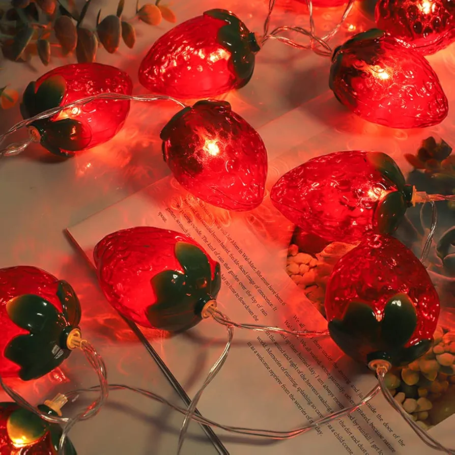 1.5 M/59 Inch Strawberry String Lights, 10 LEDs Strawberry Lights, LED Fairy Lights Fruit Strawberry String Lights for Wedding Home Birthday Garden Yard Patio