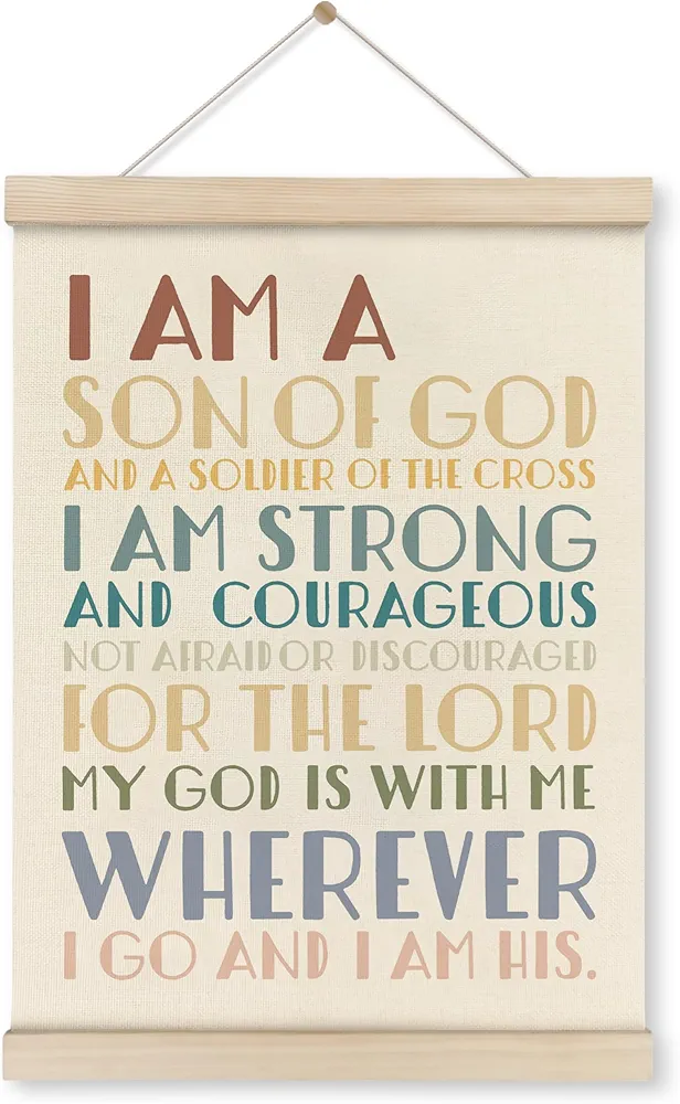 HRQKO Christian I am a Son of God Wall Art Poster Hanger Frame, Boho Neutral Scripture Wall Decor Posters with Wooden Frames, Bible Quotes Wall Hanging Banner Decor for Nursery Boys Room, 12x16 Inch