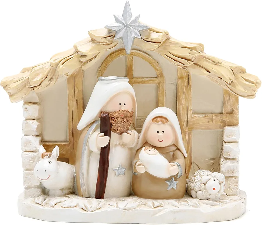 Hodao Christmas Decoration Indoor Home Decor-5''L 4''H Nativity Sets-Xmas Holiday Decor for Tabletop Home Party Room Table Fireplace Office (Apricot Color)