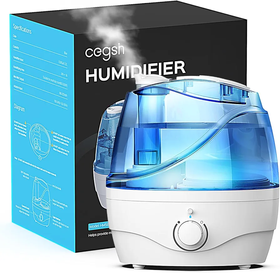 Humidifiers for Bedroom (2.2L Water Tank), Cool Mist Humidifiers for Baby & Plant, Room Humidifier for Home & Nursery, BPA-Free for Safety, 360° Nozzle, Auto Shut-Off, Night Light