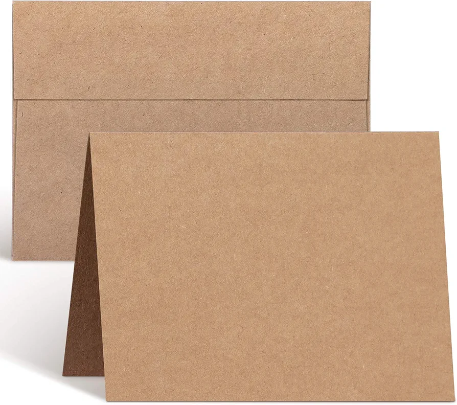 Blank Cards and Envelopes 100 Pack, Ohuhu 4.25 x 5.5 Heavyweight Kraft Paper Folded Cardstock and A2 Envelopes for DIY Greeting Card, Wedding, Birthday, Invitations, Thank You Cards & All Occasion