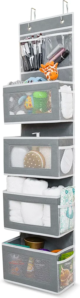 Over the Door Organizer - Clear Mesh Window Hanging Storage Rack - Closet/Wall Organization for Bedroom, Bathroom, Kids Room - Space Saving Shelves for Clothes, Shoe, Towel - US-Based Brand