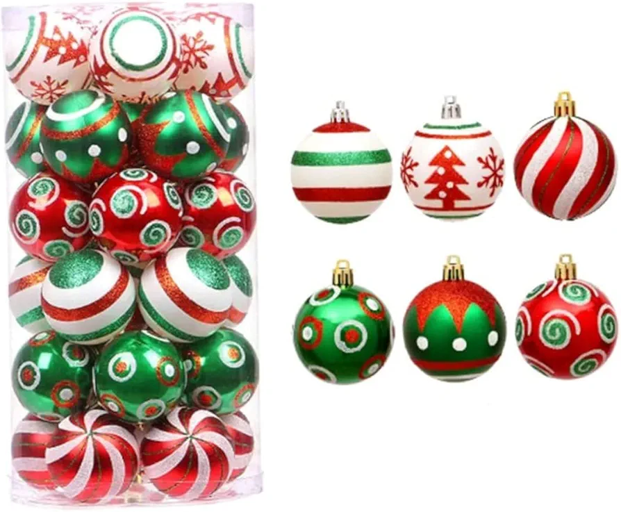 30pcs Colourful Christmas Balls Shatterproof Ornaments Tree Hanging Balls Decoration with Hang Rope-Style 3 Christmas Decorations Sale Clearance.