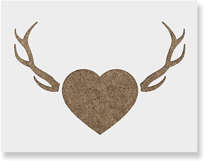 Antlers & Heart Stencil - Reusable Stencils for Painting - Mylar Stencil for DIY Projects and Crafts