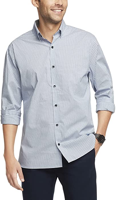 Van Heusen Men's Classic Fit Stain Shield Never Tuck Stretch Pattern Button Down Shirt