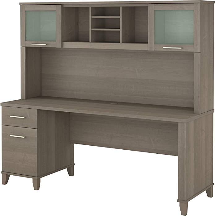 Bush Furniture Somerset 72W Office Desk with Drawers and Hutch in Ash Gray