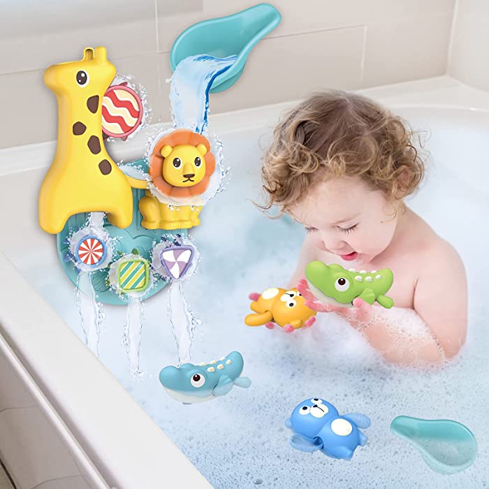 10-Pack Baby Toys for Toddlers, QQPONY Baby Bathtub Wall Water Toy Set, Floating Wind Up Toys for Toddlers, Preschool Toddler Pool Toys, Swimming Animal Toys Gift for Boys Girls (12 Months up)