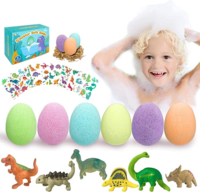 Eeaivnm Bath Bombs Gift Set 6 - Bath Bombs for Kids with Surprise Inside-Dinosaur Toy and Dinosaur Stickers, Kids Safe Handmade Bubble Balls, Shower Bombs Christmas Birthday Gifts for Boys, Girls