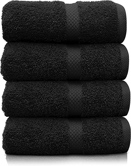 KEEPOZ 100% Cotton 27" x 54" (4 Pack) Bath Towels - Hand Towels - Cotton Towels - Super Soft Cotton Ring Spun, Super Absorbent (Black, 4 Pc Bath Towels)