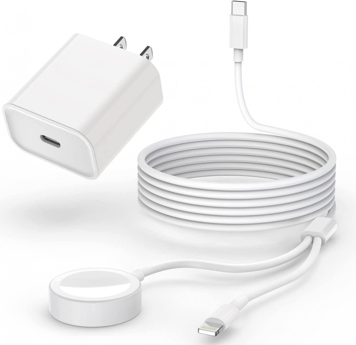 2 in 1 USB C Charger for Apple Watch and iPhone, 20W PD Fast Wall Charger Power Adapter with 6.6 FT Magnetic iWatch Charging Cable for Apple Watch Series 6/SE/5/4/3/2/1 & iPhone 13/12/11/Pro/Max/XS/X