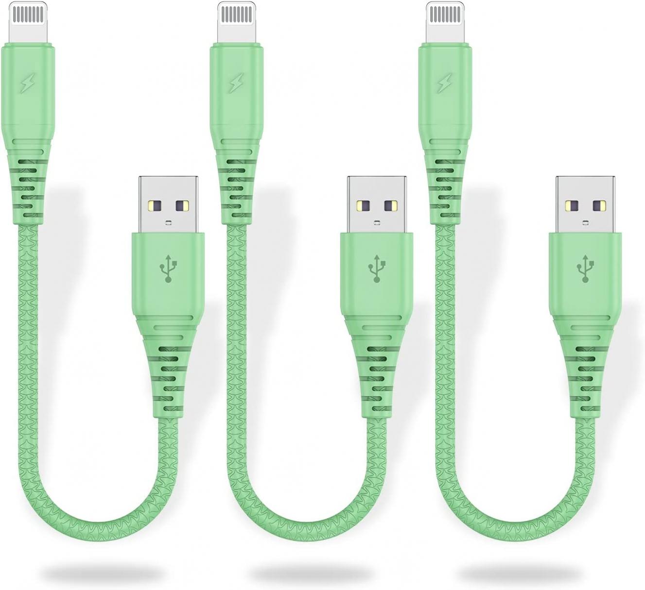 Short Lightning Cable 1Ft, [3Pack] Cabepow 1 Foot iPhone Charger Cables,1 Feet Apple Charging Cord Compatible with iPhone 11/Pro/X/Xs Max/XR/8 Plus /7 Plus/6/ iPad (Green)