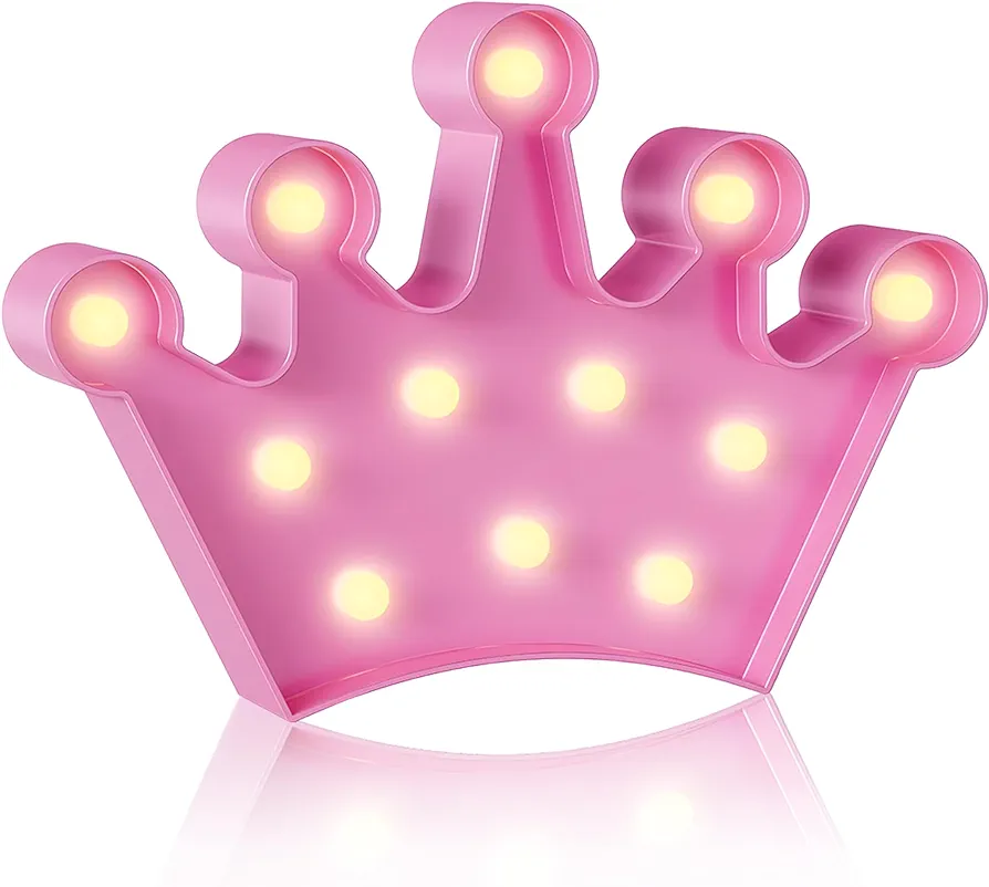 YiaMia Crown Pink Room Decor, Princess Decor for Girls Room, Princess Party Decorations, Birthday Decor, Battery Powered Night Light for Girls