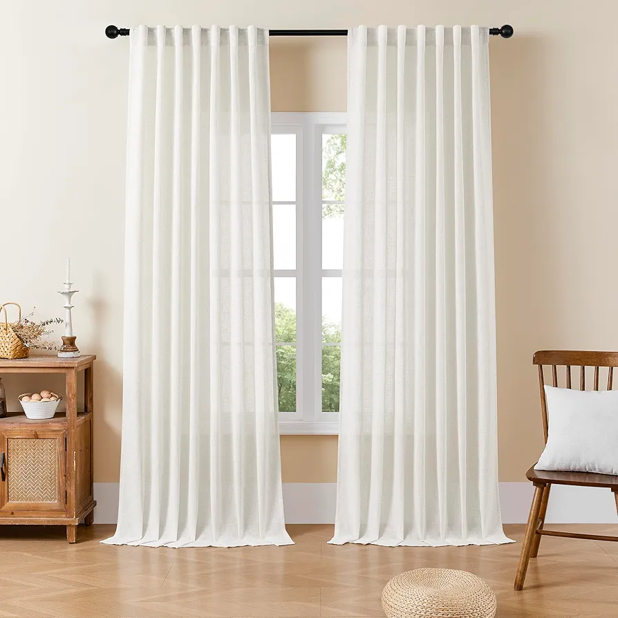 Joydeco Linen Curtains for Living Room,Semi-Sheer Curtains 108 Inches Long,Living Room Curtains 2 Panel Sets,White Curtains Pinch Pleated Curtains & Drapes(W52 x L108 Inch, Off-White)