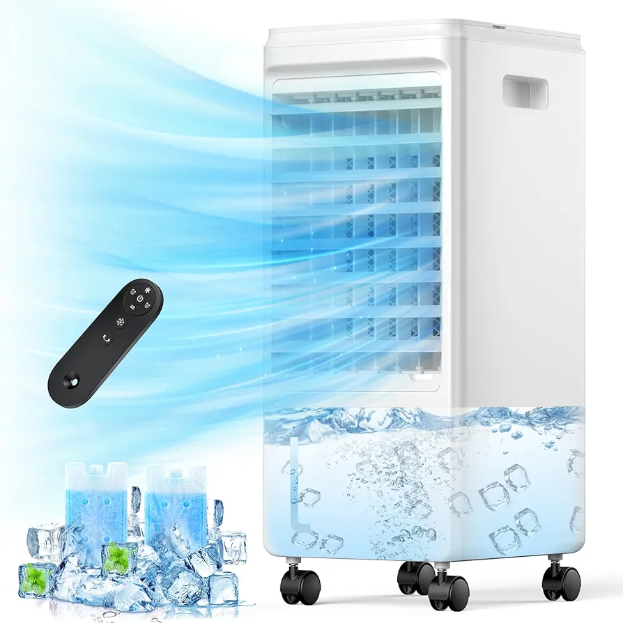 Portable Air Conditioners Windowless, 3-IN-1 Evaporative Air Cooler, Swamp Coolers w/ 2 Ice Pack, 1.85 Gal Water Tank, 4 Modes, 80° Oscillation, 7H Timer, Portable Ac for Bedroom, Room, Indoor