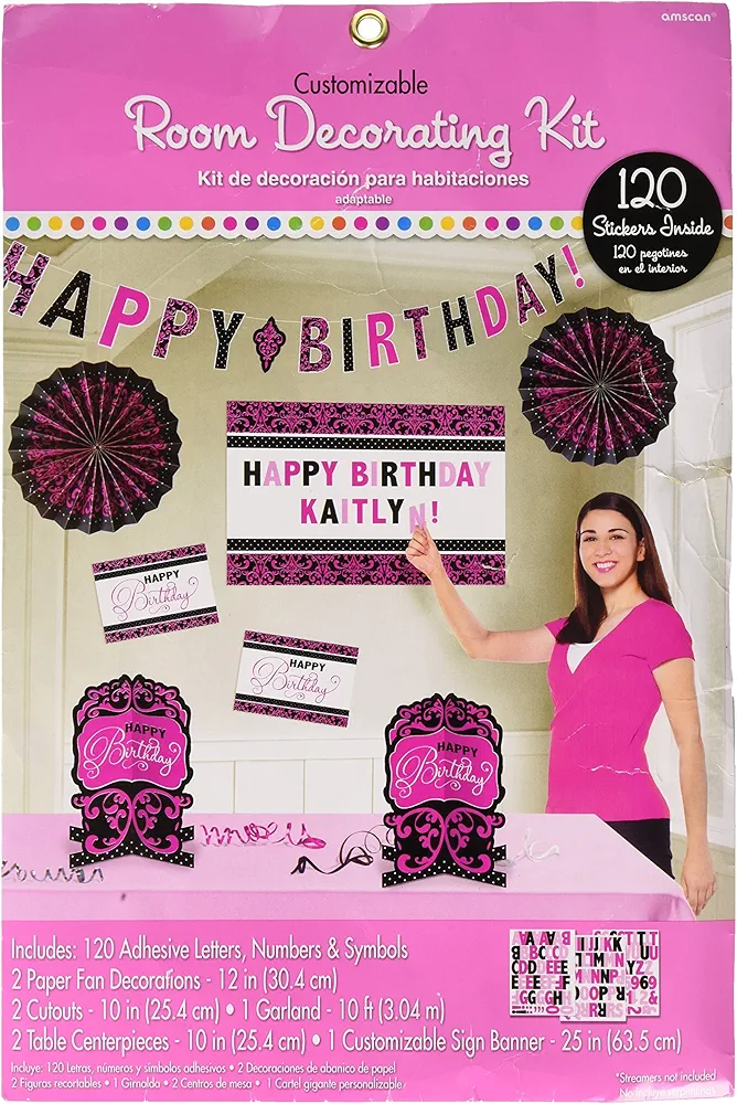 Amscan Fancy Black & Pink Customizable Room Decorating Kit Party Supplies