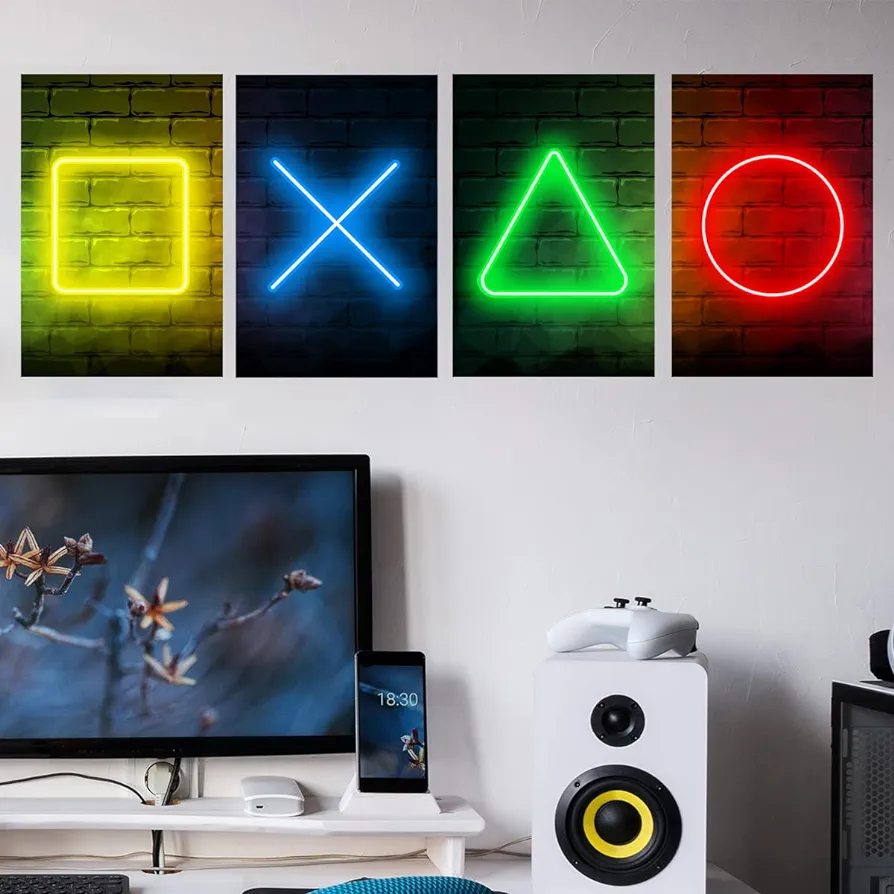 Neon Video Game Wall Decal Gaming Wall Sticker Decor Boy Gamer Wall Stickers Game Wall Decor for Boys Room Video Game Wall Art Gaming Pictures for Wall Playroom Decor