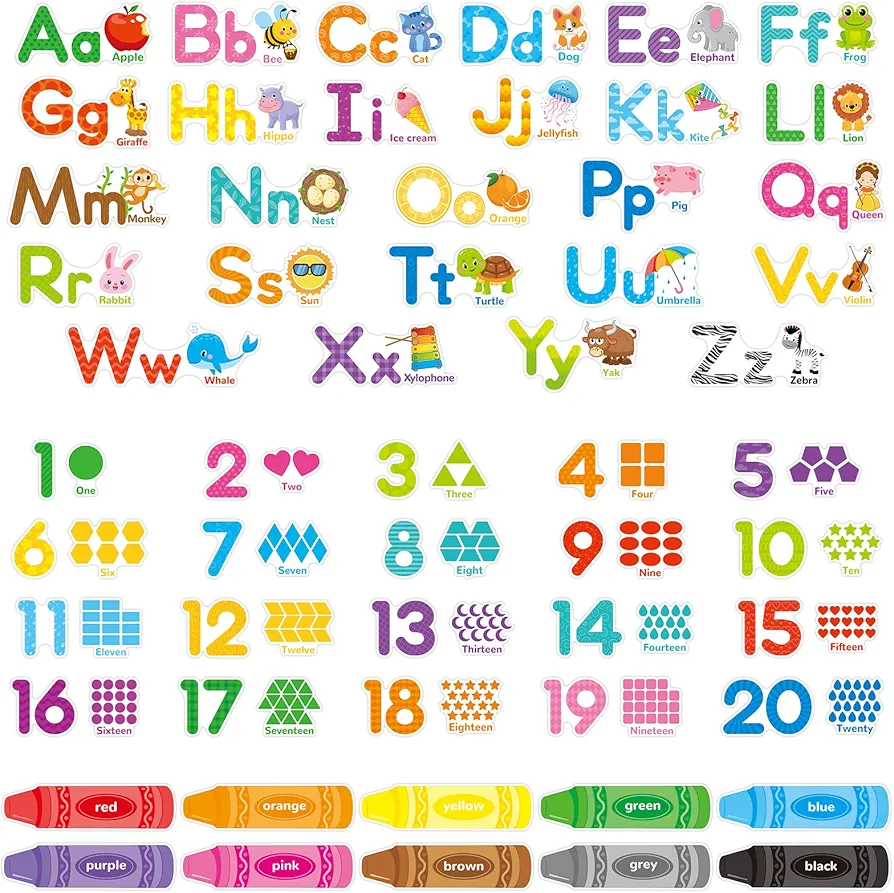 Animal Alphabet Numbers Shape Color Wall Decals Stickers for Kids Room décor Letters ABC Pre-School Kindergarten Classroom Educational Bedroom Nursery Homeschool Decoration