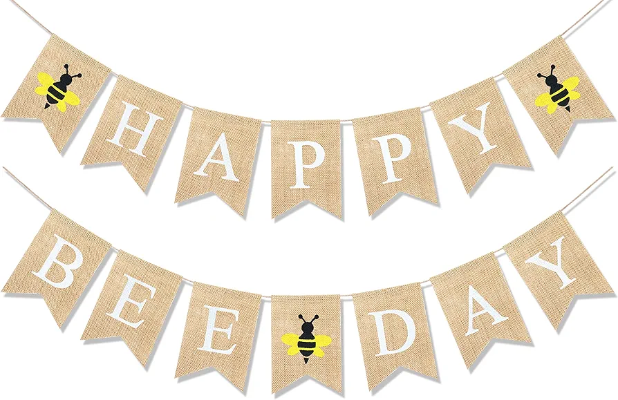 Happy Bee Day Burlap Banner Bumblebee Themed Baby Shower Birthday Party Decorations Rustic Gifts for Boys Girls