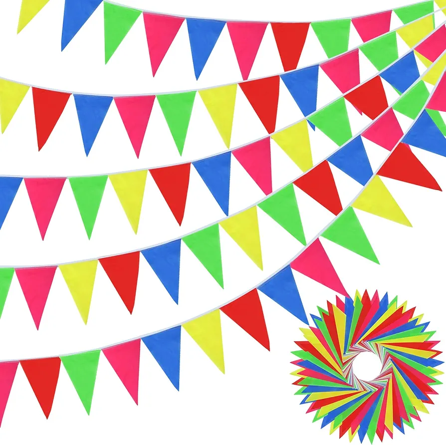 Boao 3280 ft Pennant Banner Flags Multicolor Bunting Triangle Flags Reusable Rainbow Nylon Cloth Flag Pennants for Grand Opening Outdoor Celebrations Shops School Classroom Party Decoration