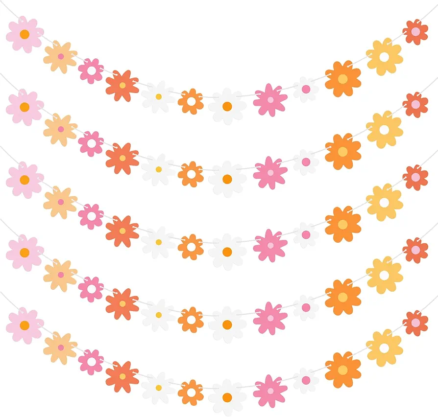 Henoyso 5 Packs Daisy Groovy Boho Party Banners, Daisy Garland Kit Daisy Hanging Swirl Daisy Paper Cutouts Daisy Party Decorations for Home Classroom Birthday Party Favor Supplies (Pastel Colors)