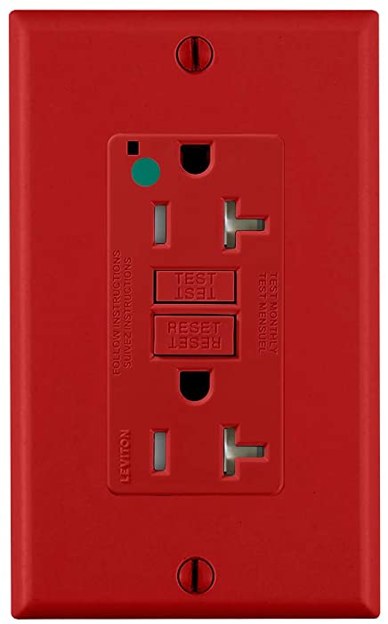 Leviton GFTR2-HFR 20A-125V NAFTA Complaint Extra-Heavy Duty Hospital Grade Tamper-Resistant Duplex Self-Test GFCI Receptacle, Red, 20-Amp