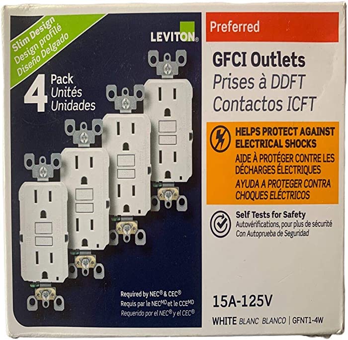 15 Amp 125-Volt Duplex Self-Test Slim GFCI Outlet, White (4-Pack)