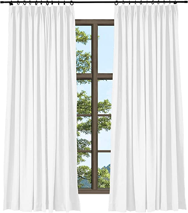 TWOPAGES Heavyweight Paper White Pinch Pleat Curtain for Living Room, Window Drape Linen Cotton Natural Curtain (1 Panel, 72 x 102 Inches)