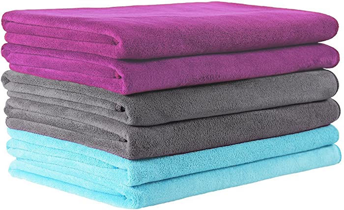 JML Microfiber Towels, Bath Towel Sets (6 Pack, 27" x 55") - Extra Absorbent, Fast Drying , Multipurpose for Bath, Swimming, Fitness, Sports, Yoga, Grey/Rose Pink/Light Blue