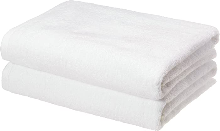 Amazon Basics Quick-Dry Bath Towels - 100% Cotton, 2-Pack, White