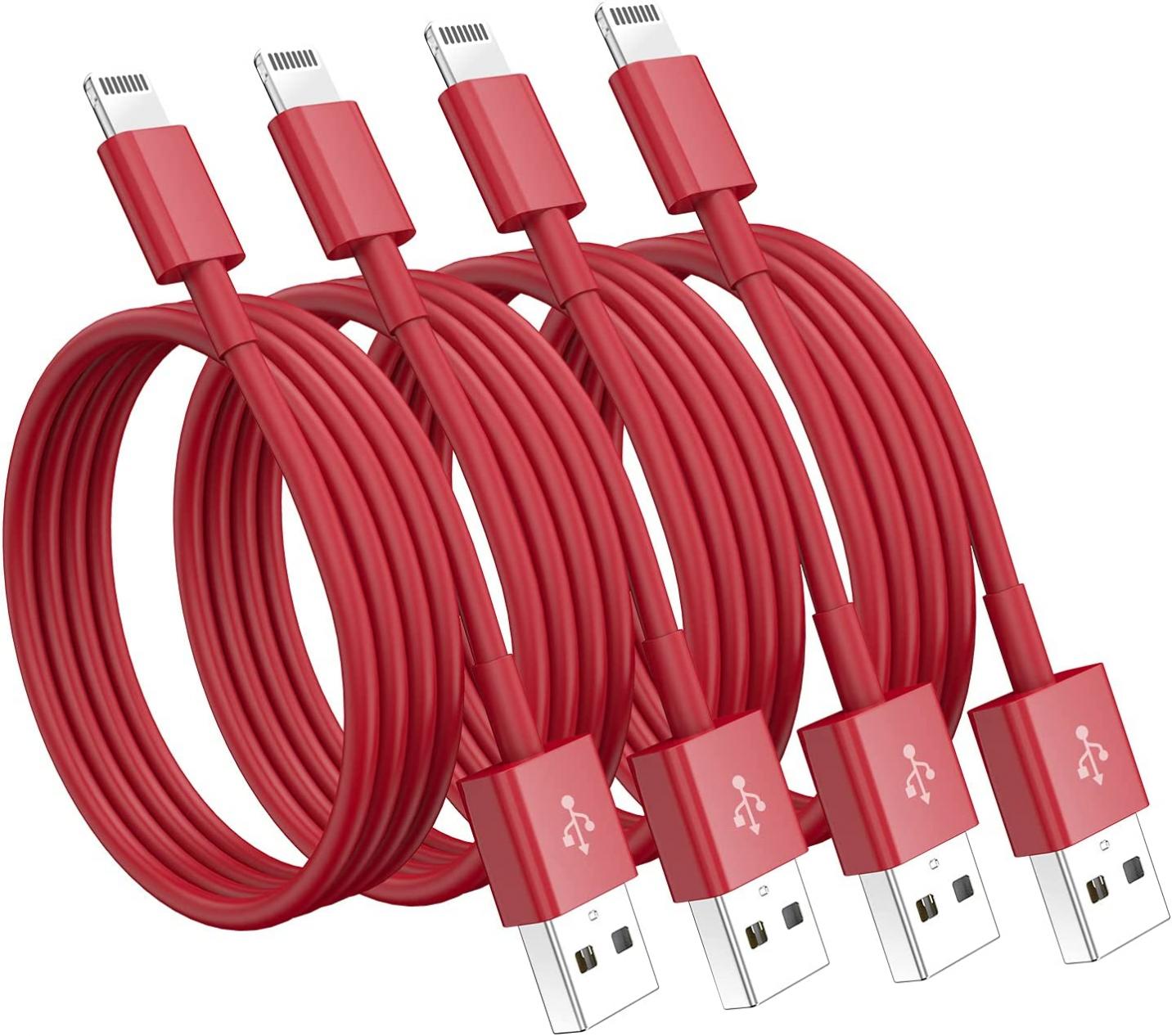 4Pack [Apple MFi Certified] Lightning Cable 6ft, Apple Lightning to USB Cable 6 Foot, iPhone Charger Cord Fast Charging Cable Compatible Apple iPhone 13/12/11 Pro Max Xs X XR 8 7 iPad (Justice Red