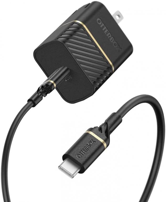 OtterBox Wall Charger USB-C, 20W + OtterBox USB C-C 1M Cable- Black Shimmer