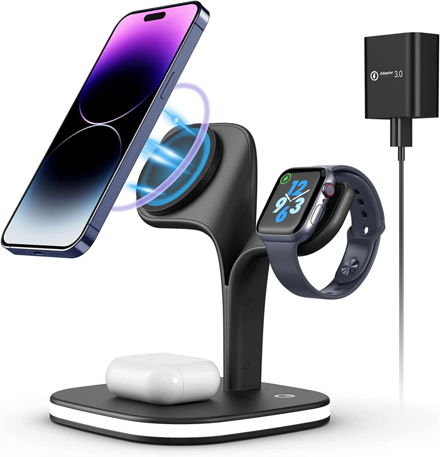 Magnetic Wireless Charger, Compatible with Magsafe for Apple Products, Magnetic Charging for iPhone 14/13/12 Series, 15W Max Fast Charging Stand for Airpods and Apple iWatch.