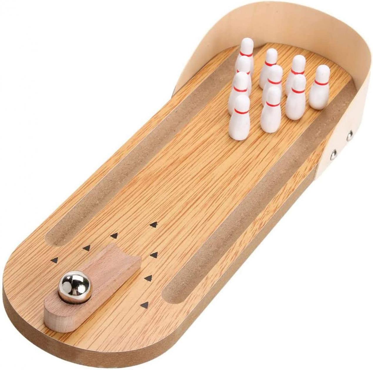 Table Top Mini Bowling Game Set - Tabletop Wooden Board Mini Arcade Desktop Tiny Bowling Shooting Alley Office Desk Stress Relief Gadgets Small Finger Toys Fun Gag Gifts for Men Adults Kids Teens Boys