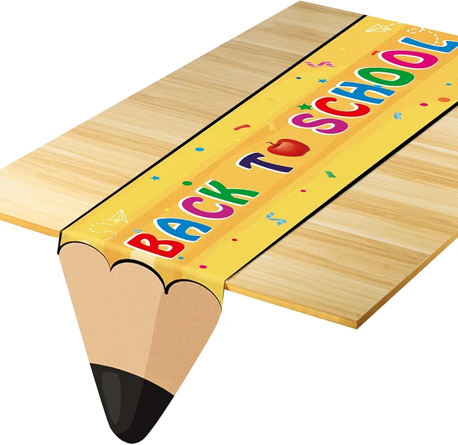 Back to School Table Runner, Pencil Table Runner Back to School Decorations for The Party, Back to School Table Cloth for Classroom Table Decor Size 13’’X72’’ (Pencil Shape)