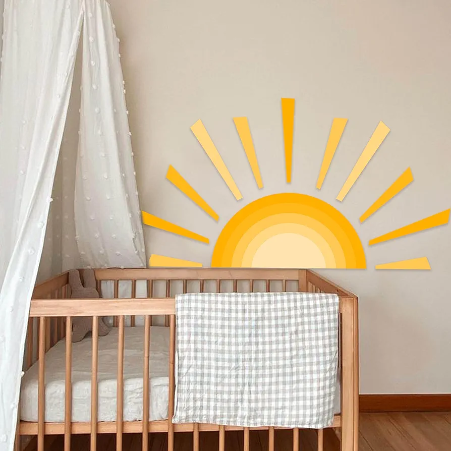 Rising Sun Wall Decal - Large Half Sun Nursery Removable and Repositionable Wall Decal, Eco-Friendly Kids Room Wall Sticker,Boho Sun Wall Decal (Change Sun Wall)