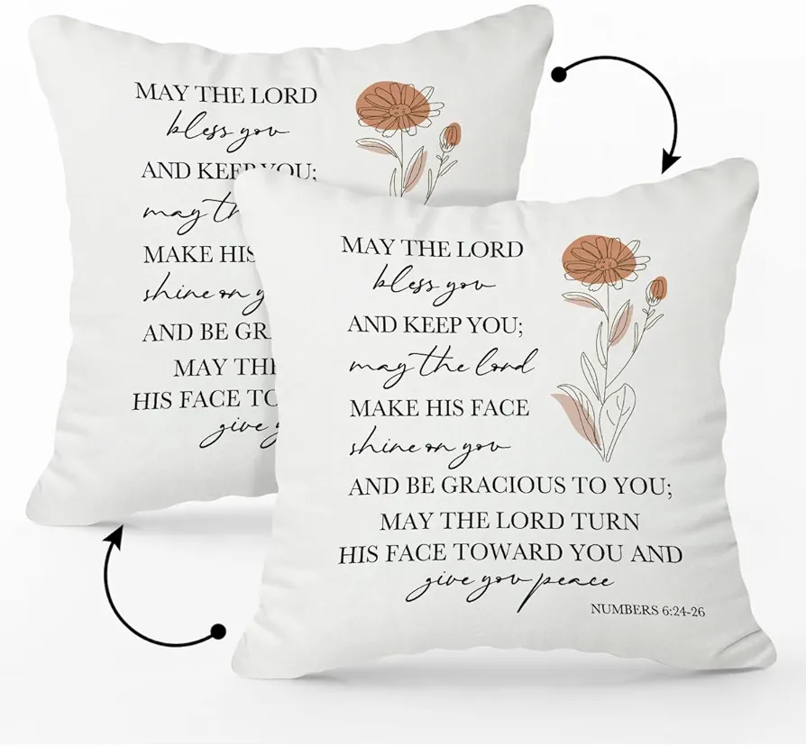 Christian Throw Pillow Covers 18x18 - May the Lord Bless You and Keep You, Religious Gifts for Women Men Pillowcase, Scriptural Gift Bible Verse Home Office Decor for Pray Room Bed Couch Sofa - JRM475